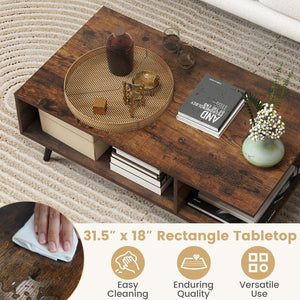 Mid Century Modern Rectangle Coffee Table 2-Tier Accent Table with 2 Open Compartments-Rustic Brown view 7