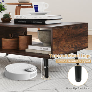 Mid Century Modern Rectangle Coffee Table 2-Tier Accent Table with 2 Open Compartments-Rustic Brown view 9