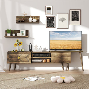 Mid-century Modern TV Stand for TVs up to 85 Inch with Open Compartments-Walnut view 2