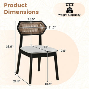 Mid Century Rattan Dining Chairs Set of 4 with Rattan Back-Black view 4