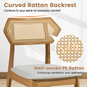 Mid Century Rattan Dining Chairs Set of 4 with Rattan Back-Natural view 7