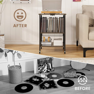 Mid-Century Record Player Stand with Built-in Charging Station-Gray view 8