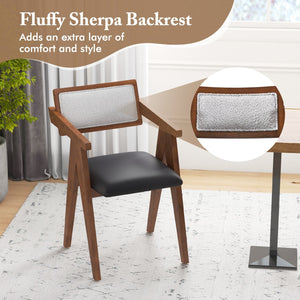 Mid Century Wooden Accent Chairs with Leathaire Seat Cushions Set of 2-Walnut view 9