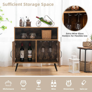 Mid-century Wooden Storage Cabinet Wine Glass Holders-Rustic Brown view 3