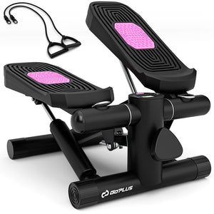 Mini Stepper with Resistance Bands and Adjustable Height for Exercise at Home-Black