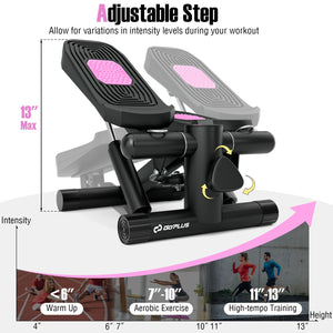 Mini Stepper with Resistance Bands and Adjustable Height for Exercise at Home-Black view 3