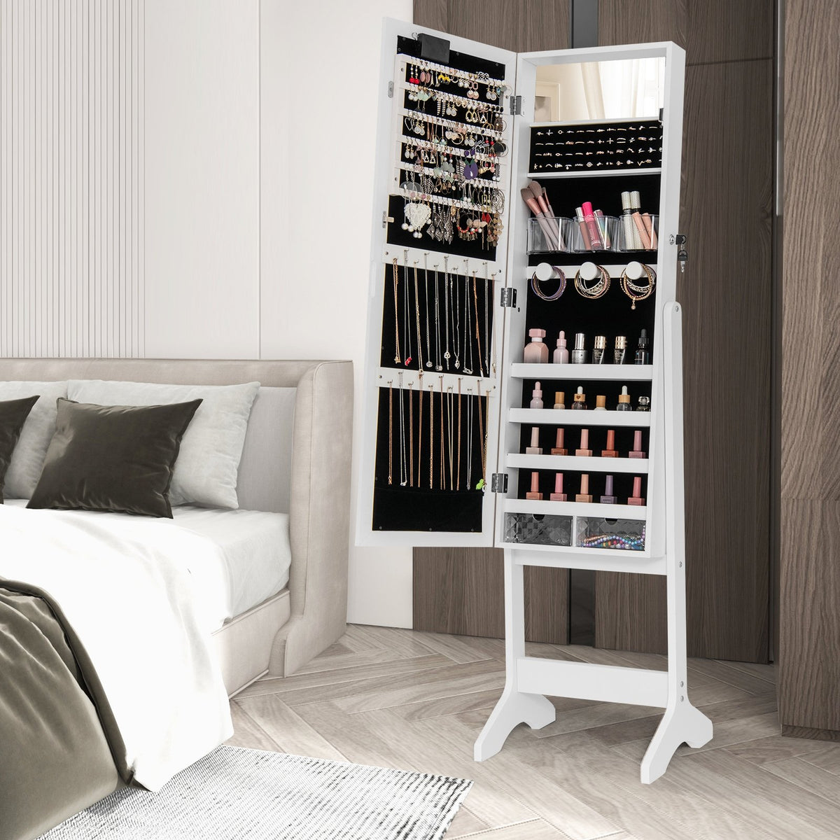 Mirror Jewelry Cabinet with 20 Warm Lights and 4 Tilt Angles-White view 2