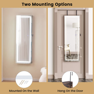 Mirrored Jewelry Armoire with Full Length Mirror and 2 Internal LED Lights-Rustic Brown view 7