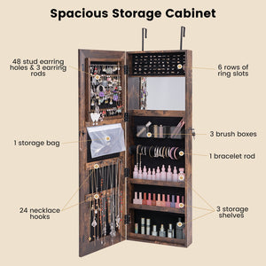 Mirrored Jewelry Armoire with Full Length Mirror and 2 Internal LED Lights-Rustic Brown view 8