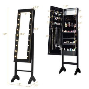 Mirrored Jewelry Cabinet Armoire Organizer w/ LED lights-Black view 4