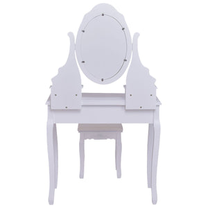 Wooden Vanity Set with 360° Rotating Oval Mirror and Cushioned Stool-White view 6