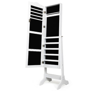 Mirrored Lockable Jewelry Cabinet Armoire Organizer Storage Box-White view 8
