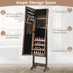 Mirrored Standing Jewelry Cabinet Storage Box-Brown view 6