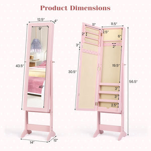 Mirrored Standing Jewelry Cabinet Storage Box-Pink view 5