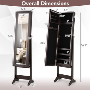 Mirrored Standing Jewelry Cabinet Storage Box-Rustic Brown view 4
