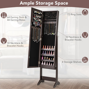 Mirrored Standing Jewelry Cabinet Storage Box-Rustic Brown view 5