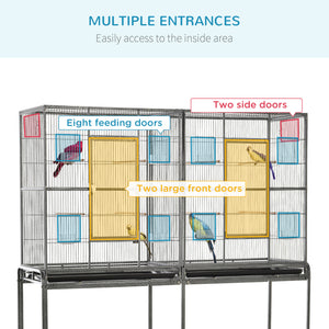 64" Extra Large Bird Cage, Rolling Metal Parrot Cage, Bird House with Detachable Rolling Stand – view 9