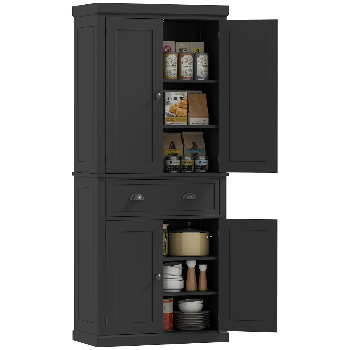 Long Standing Kitchen Cabinet w/ 2 Drawers MDF Board, Wood Grain