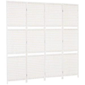 4 Panel Room Divider with Shelves, 6 FT Freestanding Folding Privacy Screen, Partition Wall Divider for Bedroom, White