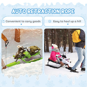 Kids Snow Racer Sleds with Padded Rubber Seat, Green