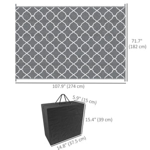Waterproof Outdoor Rug, 6' x 9' RV Rug Reversible Mat for Backyard, Deck, Picnic, Beach, Camping, Grey & White Net