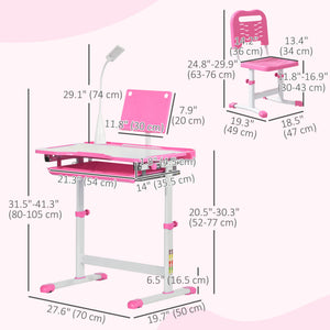 Qaba Kids Desk and Chair Set Height Adjustable Student Writing Desk Children School Study Table with Tilt Desktop