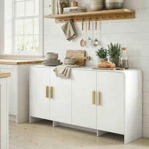 60" Sideboard Buffet Cabinet with Soft Close Doors, TV Stand for TVs up to 72 Inch, White Wood Grain