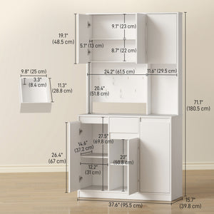 71" Pantry Cabinet with Charging Station, Kitchen Storage Cabinet with Microwave Stand, Pegboard – view 9