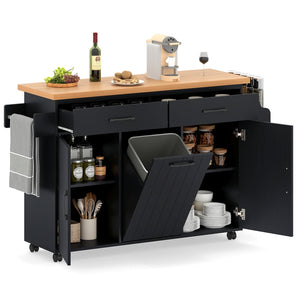 Mobile Kitchen Island Table with Trash Bag Storage for Dining Room-Black view 4