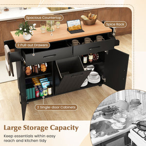 Mobile Kitchen Island Table with Trash Bag Storage for Dining Room-Black view 6