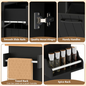 Mobile Kitchen Island Table with Trash Bag Storage for Dining Room-Black view 7