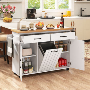 Mobile Kitchen Island Table with Trash Bag Storage for Dining Room-White view 2