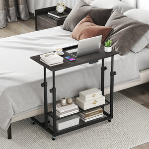 Mobile Stand up Desk Height Adjustable Standing Table with Tilting Tabletop-Oak view 2