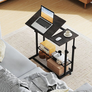 Mobile Stand up Desk Height Adjustable Standing Table with Tilting Tabletop-Oak view 3