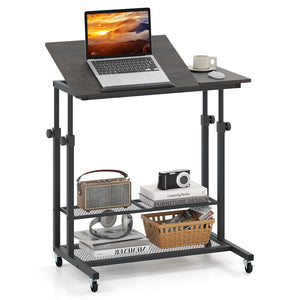 Mobile Stand up Desk Height Adjustable Standing Table with Tilting Tabletop-Oak view 4