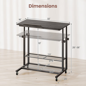 Mobile Stand up Desk Height Adjustable Standing Table with Tilting Tabletop-Oak view 5