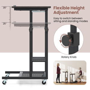 Mobile Stand up Desk Height Adjustable Standing Table with Tilting Tabletop-Oak view 6