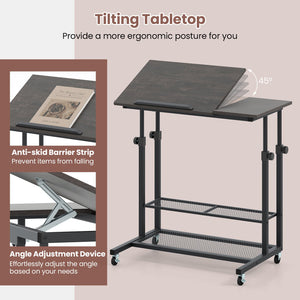 Mobile Stand up Desk Height Adjustable Standing Table with Tilting Tabletop-Oak view 8