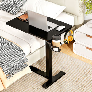 Mobile Standing Desk Height Adjustable Overbed Bedside Table with Cup Holder-Black view 3
