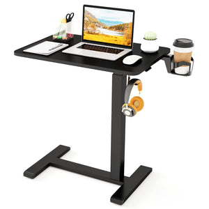 Mobile Standing Desk Height Adjustable Overbed Bedside Table with Cup Holder-Black view 4