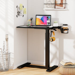 Mobile Standing Desk Height Adjustable Overbed Bedside Table with Cup Holder-Black view 6