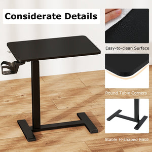 Mobile Standing Desk Height Adjustable Overbed Bedside Table with Cup Holder-Black view 7