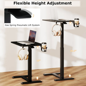 Mobile Standing Desk Height Adjustable Overbed Bedside Table with Cup Holder-Black view 8