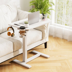 Mobile Standing Desk Height Adjustable Overbed Bedside Table with Cup Holder-White view 2