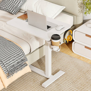 Mobile Standing Desk Height Adjustable Overbed Bedside Table with Cup Holder-White view 3