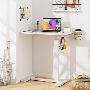 Mobile Standing Desk Height Adjustable Overbed Bedside Table with Cup Holder-White view 6
