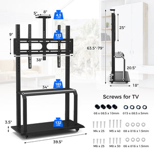 Mobile TV Stand with Camera Shelf and AV Shelves for 32-80 Inch Flat/Curved TVs view 4