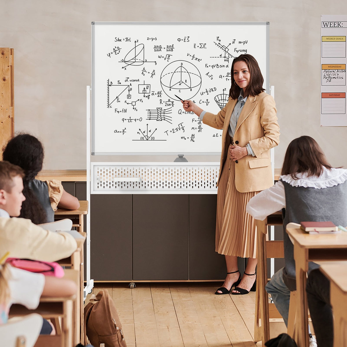 Mobile Whiteboard Adjustable Double-Sided Magnetic Board with Pegboard-White view 2