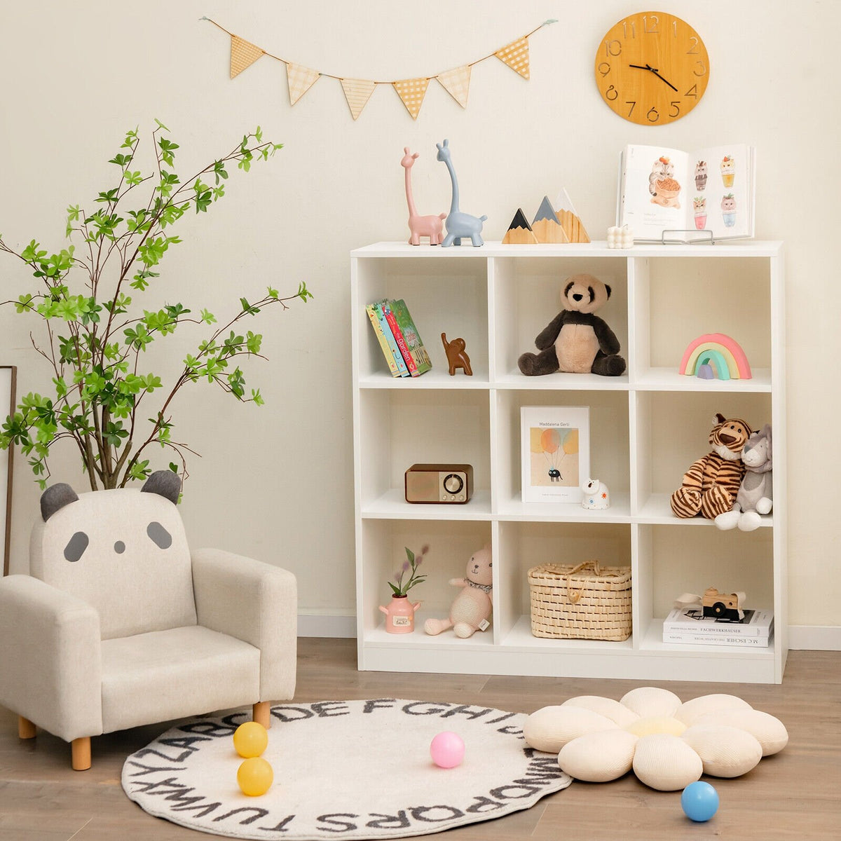 Modern 9-Cube Bookcase with 2 Anti-Tipping Kits for Books Toys Ornaments-White view 2