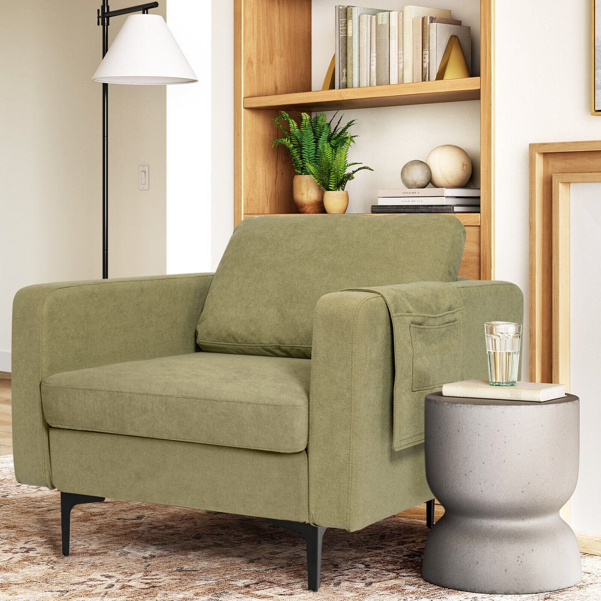 Modern Accent Armchair with Side Storage Pocket-Green view 2